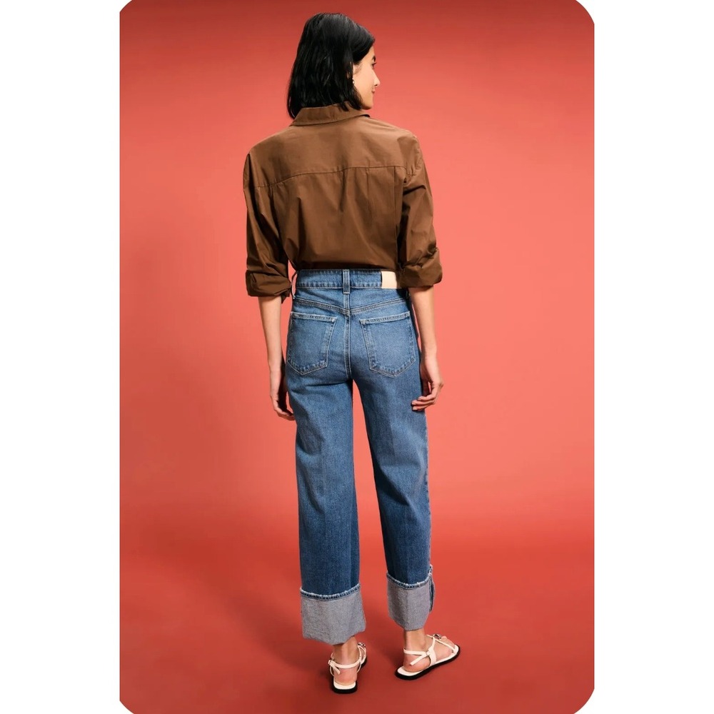 Paige Sasha Ankle Jeans Cuffed Wide Leg Blue High Rise Cropped Denim Womens 27 - Picture 4 of 14